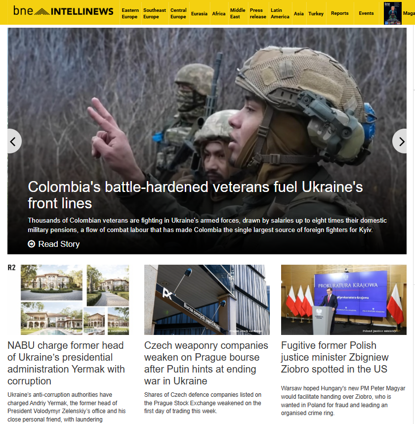 The IntelliNews homepage