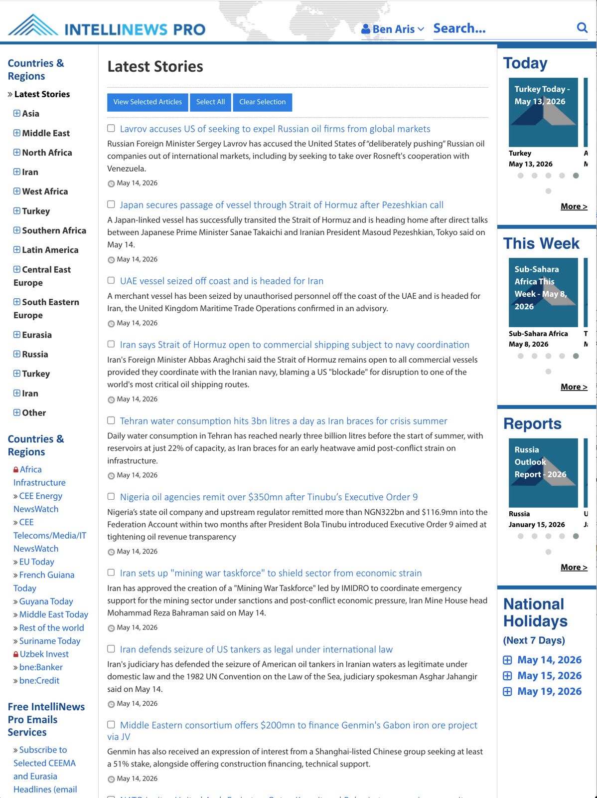 A sample issue of IntelliNews PRO covering the Baltic States